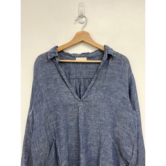 CP Shades Teton Linen Tunic Chambray V-Neck Pockets Lightweight Lagenlook Small - Picture 3 of 14